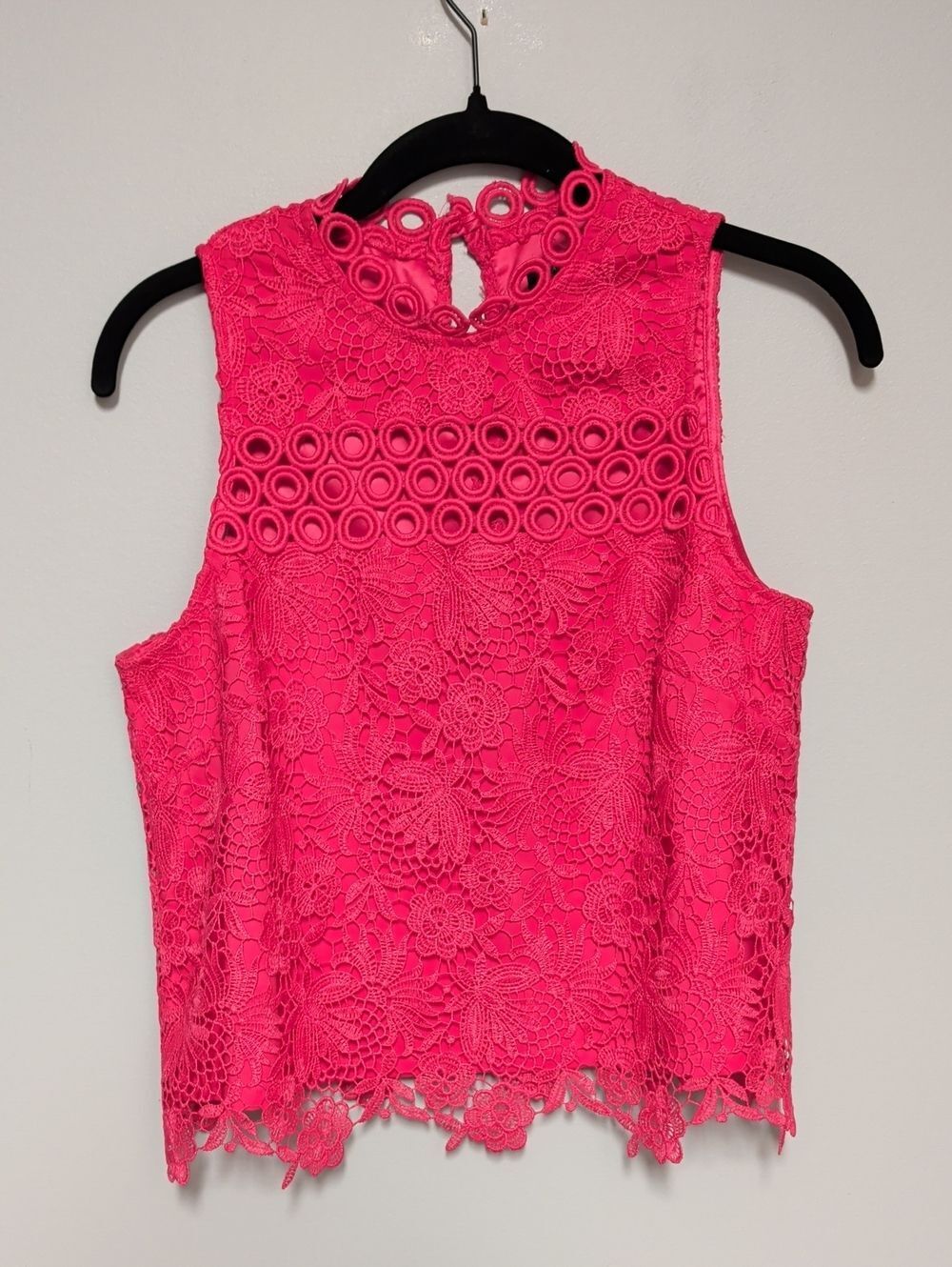 Tahari Hot Pink Lace Sleeveless Mock Neck Top